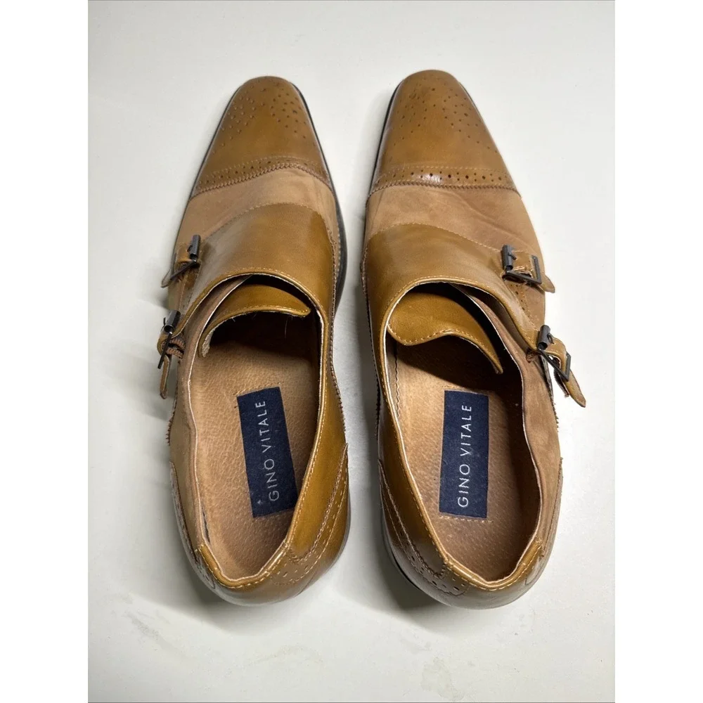 Gino Vitale Tan Double Monk Strap Dress Leather Suede Loafers / Men's Size 12